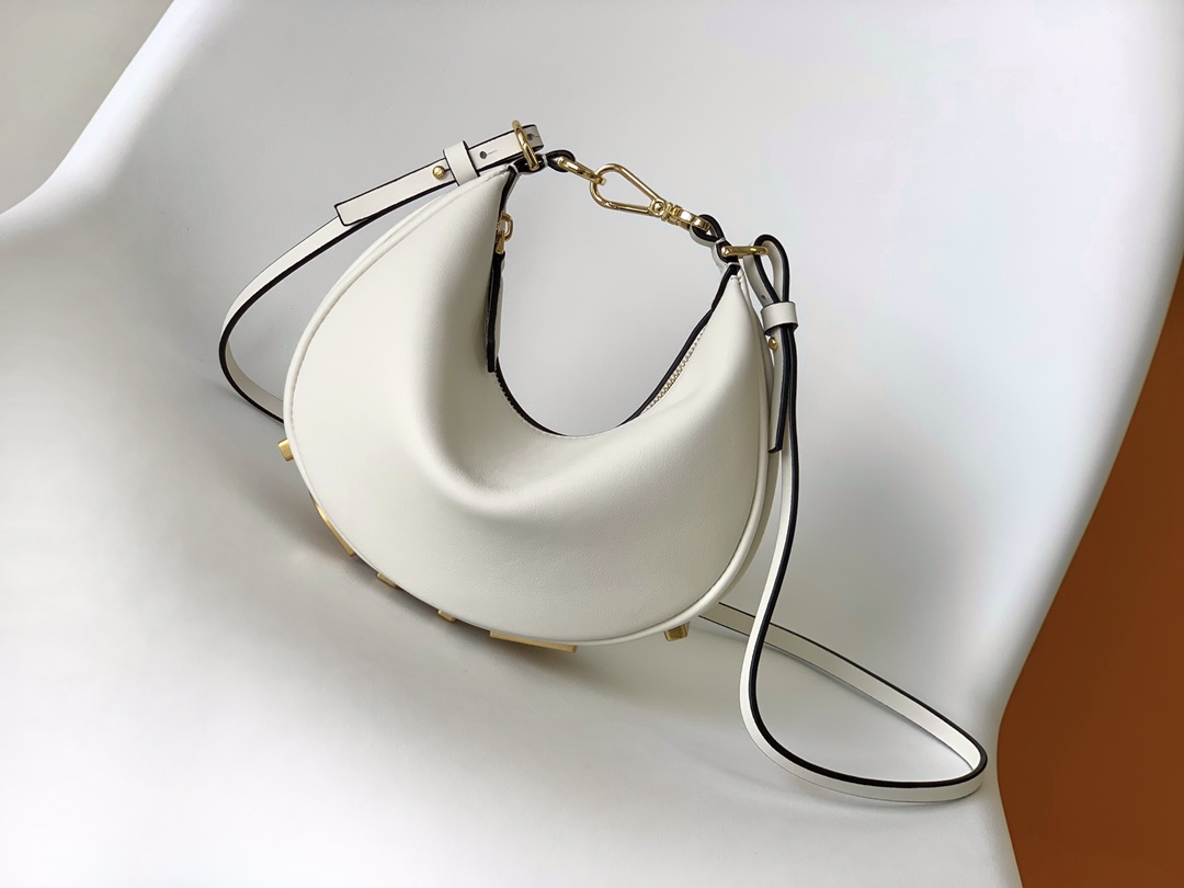 Fendi Mini Fendigraphy Leather Hobo Shoulder Bag White